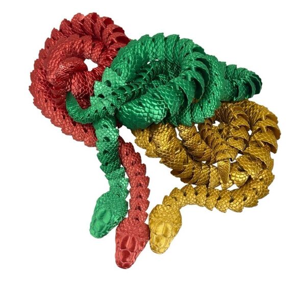 Year of the Snake Articulating 3DPrint 5' Long (Set 3) Red Green Gold Décor Gift - Picture 5 of 7